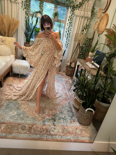 Preorder allow 6-8 weeks crinkle beige ivory floral ruffle me open reclamation dress