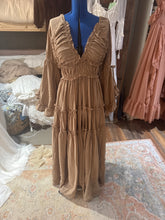 Load image into Gallery viewer, Ready to ship Fearless Hearts dress tan brown linen cotton reversible
