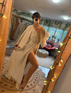 Ready to ship Cuddle Lover lace robe/dress in imitation crochet beige