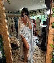 Load image into Gallery viewer, Preorder allow 8 weeks Magic Maker sheer gown in glitter mesh (shown in blue grey) available in nude blush and black. Fits adjustable xs-xl