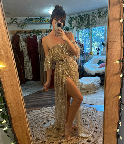 Wonderland two piece reclamation dress in beaded gold ready to ship