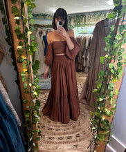 Load image into Gallery viewer, Bring it smaller version baked sienna brown two piece dress cotton xs to medium