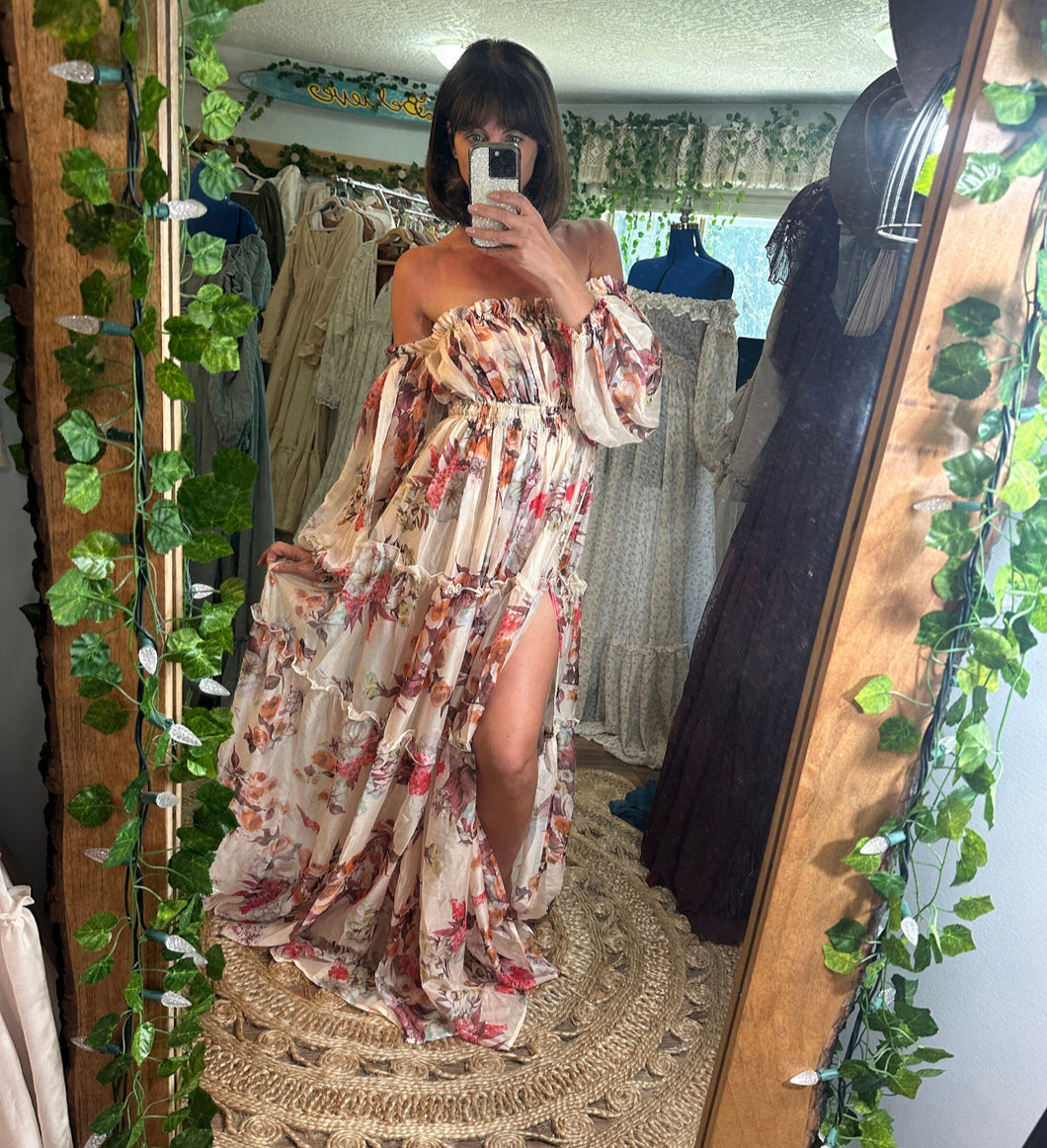 Ready to ship you glow girl chiffon (semi sheer) in vintage vibe peony