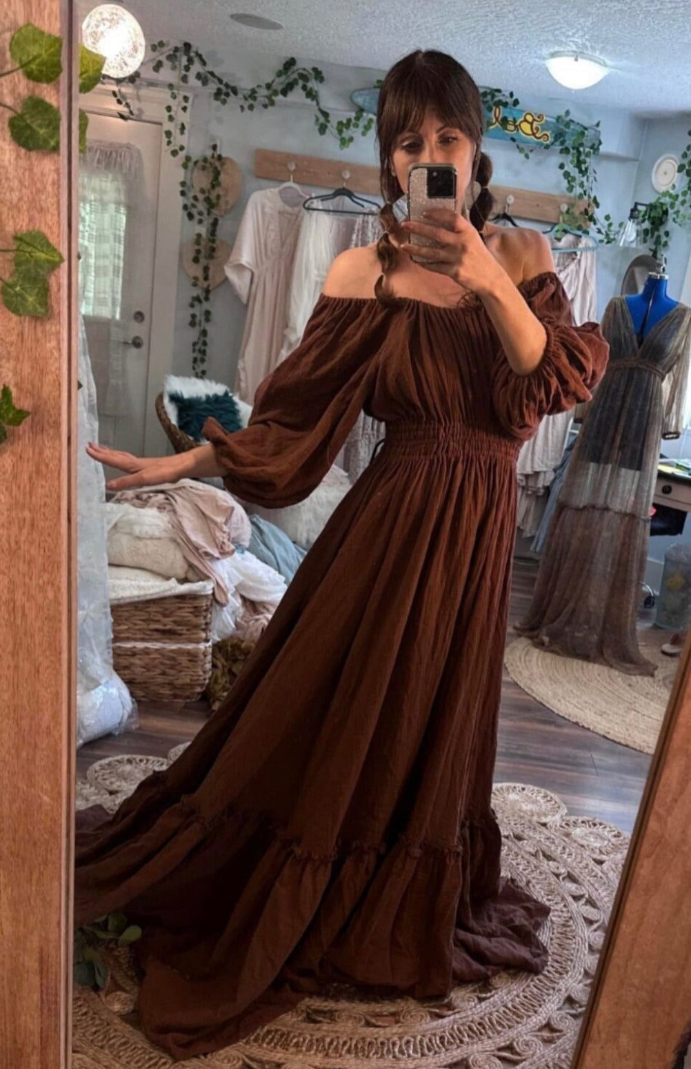 princess polly baby blue dress Umgee Plus Size Brown Paisley Print Midi Dress with Ruffle Sleeves