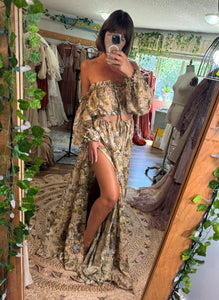 Ready to ship peonies crinkle two piece dress