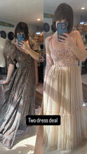 Load image into Gallery viewer, Ready to ship two dress deal prairie hearts and Hand dyed beige hey babe dress