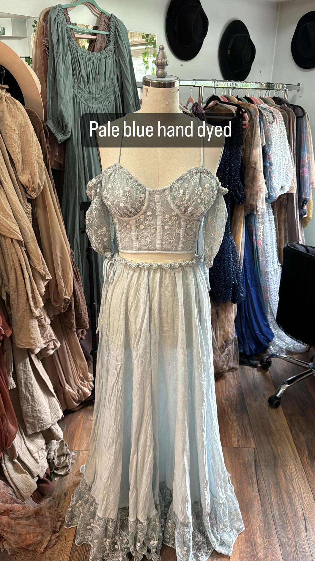 Pale lightest blue lace two piece ready to ship (hand dyed)