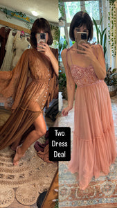 Ready to ship two dress deal  brown lace bloom where you are robe dress, hey babe dress pink random stuff sale