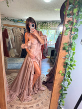 Load image into Gallery viewer, Ready to ship coffee rose poetry dress/gown by Reclamation. Perfect maternity dress, wedding dress, photoshoot gown