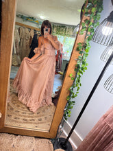 Load image into Gallery viewer, Ready to ship coffee rose poetry dress/gown by Reclamation. Perfect maternity dress, wedding dress, photoshoot gown