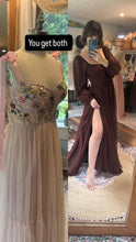 Load image into Gallery viewer, Ready to ship sale two dress deal Sonoma brown hand dye with hey babe with floral embellishments hand dyed blush