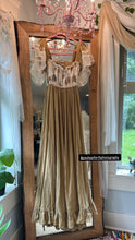Load image into Gallery viewer, (New) Preorder new style allow at least 6-8 week - custom dress oh lover mustard linen cotton with short fluttery sleeve and embroidered overlay