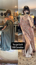 Load image into Gallery viewer, Two dress deal blue green hand dye we belong dress and floral prairie hearts ready to ship sale