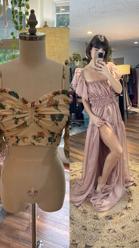 Ready to ship mystical wonders sheer two-piece dress coffee rose comes with poetry top