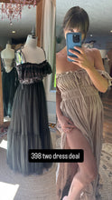 Load image into Gallery viewer, Ready to ship two dress deal one of a kind imperfect hand dye hey babe dress with Always and Forever dress tan brown linen cotton sal