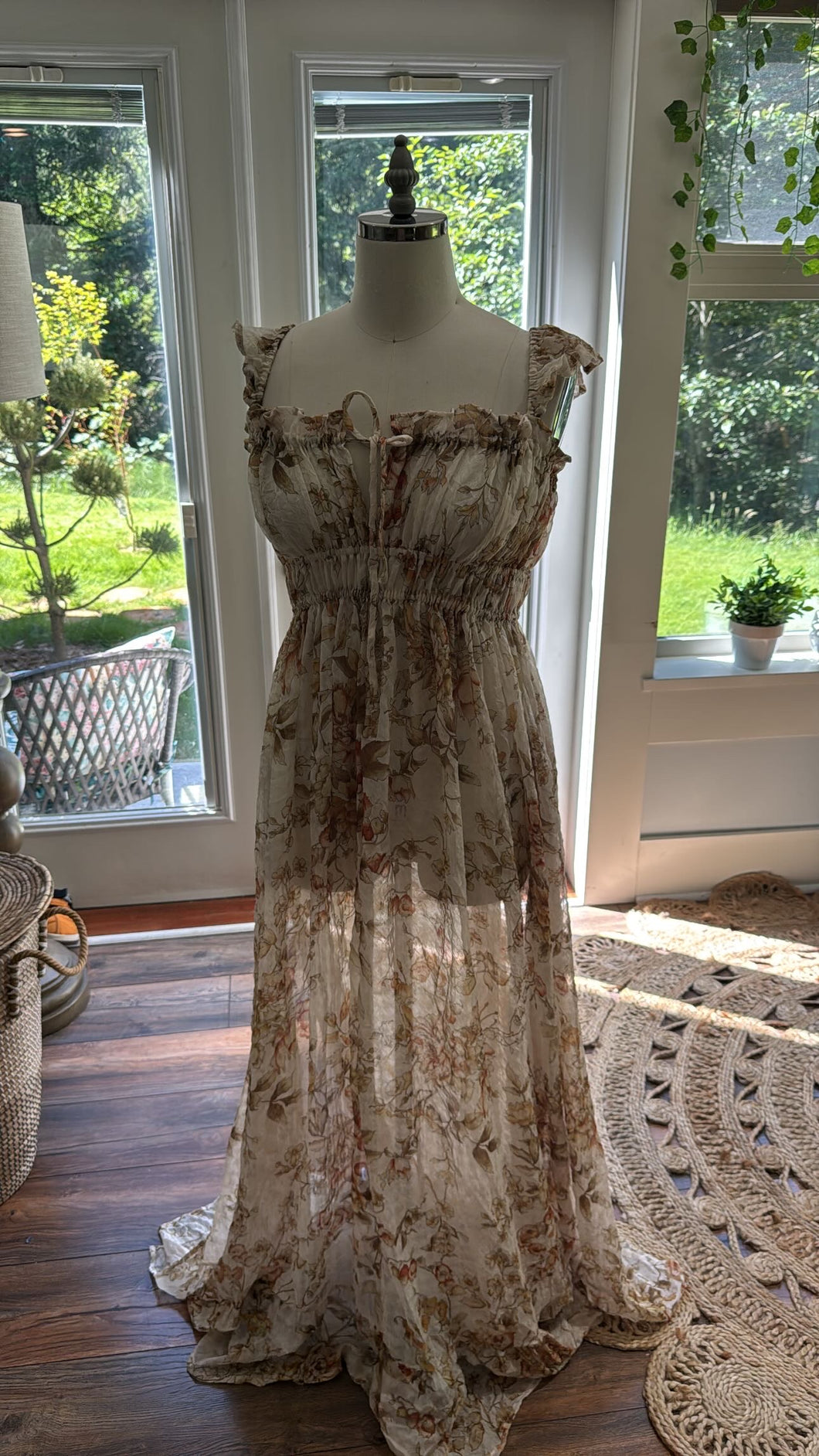 Ready to ship golden floral crinkle dress