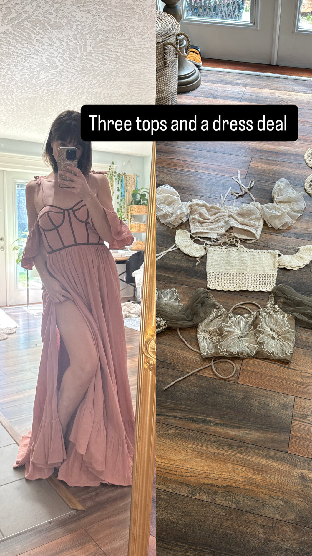 (Three tops wotj a dress) Ready to ship we belong in rose brown cotton flash sale
