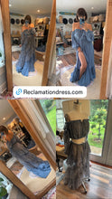 Load image into Gallery viewer, Ready to ship sale two dress deal two top two skirt denim blue linen cotton nothing quite like you two piece dress with tulle and lace sheer set