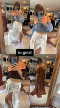 Load image into Gallery viewer, Three top, vintage lace skirt, Athena dress in brown sale ready to ship