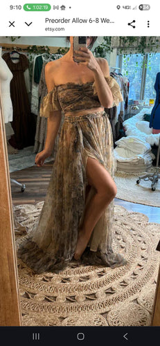 Preorder poetry two piece blue green floral and sand chiffon liner