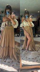 Two top and a mustard skirt ready to ship