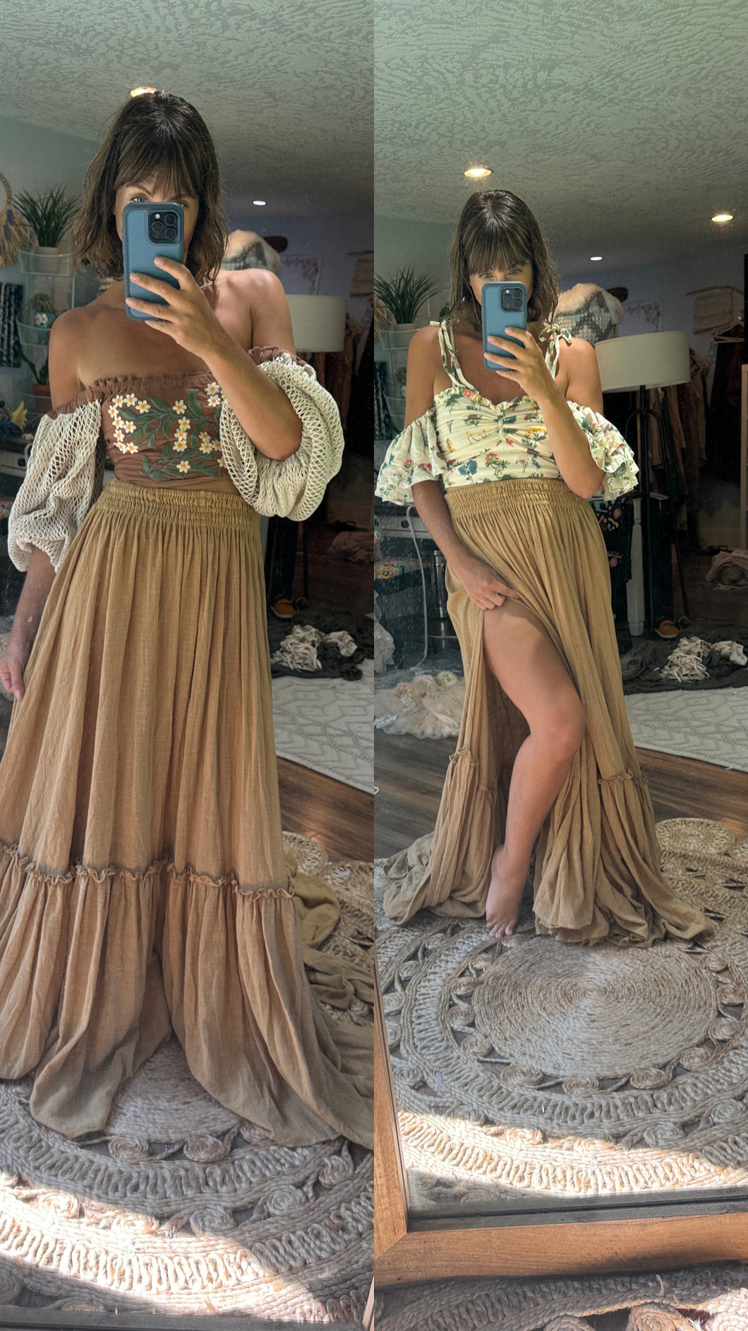 Two top and a mustard skirt ready to ship