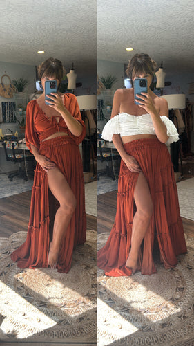 Two top one skirt  to ship soft satin matte simply two-piece dress on sale