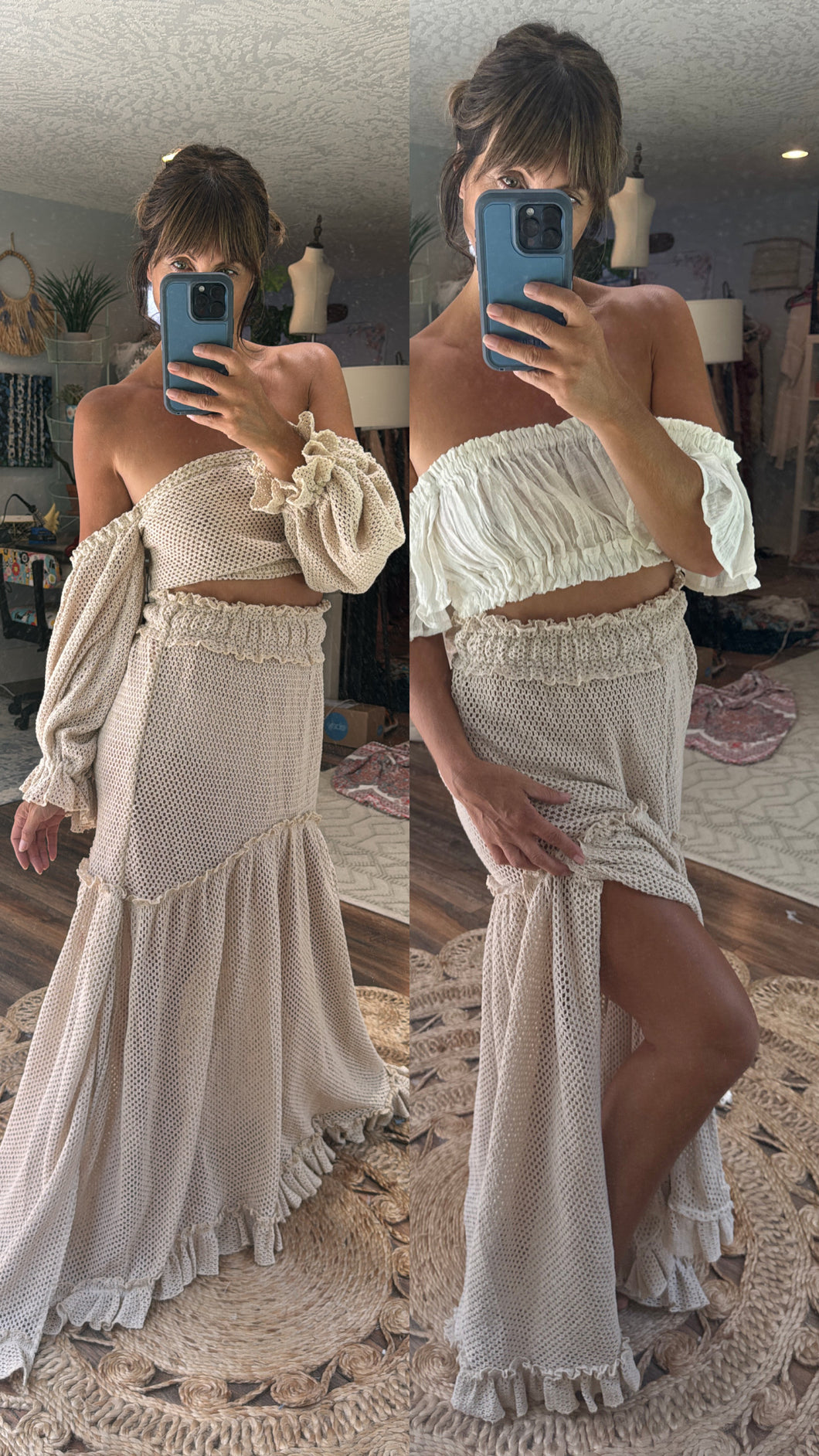 Two top one skirt (crochet type lace with mystical top) sale