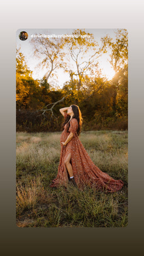 Prairie hearts dress pre-order allows 6 to 8 weeks in new rustic brown floral crinkle maternity friendly