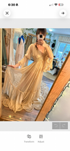 Load image into Gallery viewer, NO BUTTONS- Needs aug5 Custom piece - fully lined in linen cotton -sleeves sheer lightest ivory chiffon dreams like these dress (ballon sleeve ruffle elastic cuff) long ruffle along neckline/back edges