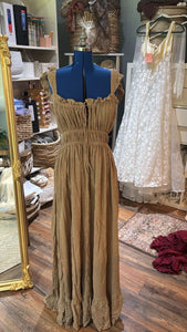 (RTS) Ready to ship always and forever  tan brown linen cotton dress