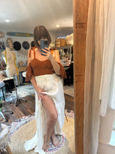 Load image into Gallery viewer, Preorder We belong top and so Sara skirt in rusty brown crochet type lace