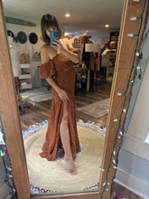 Load image into Gallery viewer, Preorder We belong top and so Sara skirt in rusty brown crochet type lace
