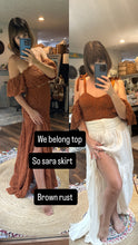 Load image into Gallery viewer, Preorder We belong top and so Sara skirt in rusty brown crochet type lace