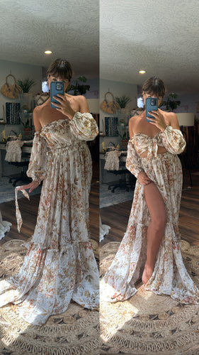 Preorder allow 6-8 week Kismet two piece dress in large golden vintage print crinkle fabric