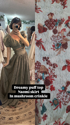 Preorder allow 6-8 weeks Dreamy puff top with Naomi skirt in mushroom crinkle