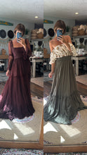 Load image into Gallery viewer, Ready to ship two dress deal embroidered top and olive skirt with euphoria hand dye dress