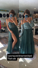Load image into Gallery viewer, (Dress lining has dye flaw) Hand dyed hey babe in emerald flash sale ready to ship comes with a lace top as shown