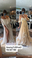 Load image into Gallery viewer, Flash sale two dress deal euphoria off white and Ready to ship New style Opaline Dress with mini puff sleeves and embroidered ruffle (sand color)