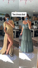 Load image into Gallery viewer, Two dress deal mustard oh lover short sleeves and hey have hand dye sage