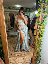 Load image into Gallery viewer, Lace with linen cotton hand dyed two piece coastal blue ready to ship