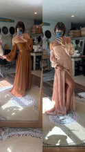 Load image into Gallery viewer, Ready to ship two dress deal you glow girl beige and a new day two piece copper brown satin matte