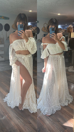 Ready to ship two top one skirt - velvet corset with lace you glow girl set ivory dress