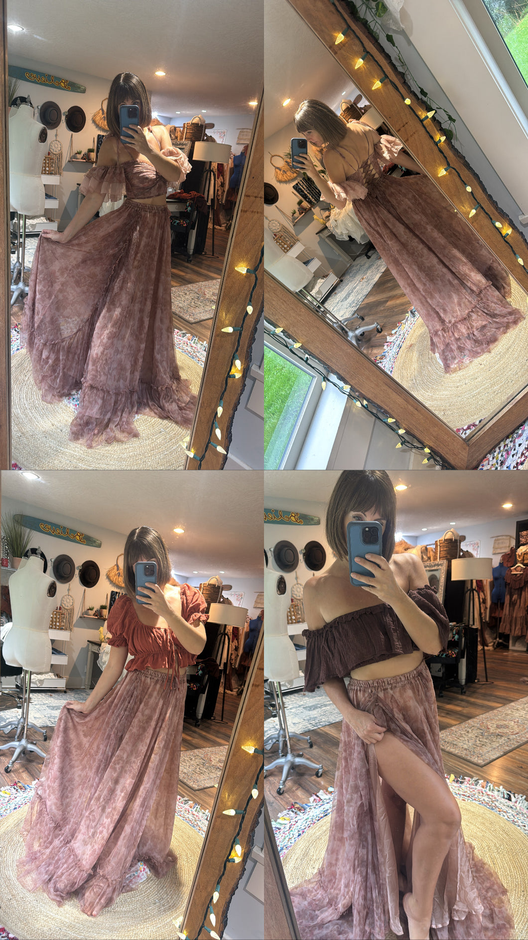 (Filagree) flash sale Ready to ship rusty filagree poetry two piece dress comes with three tops and skirt