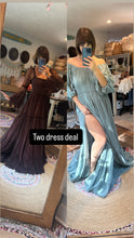 Load image into Gallery viewer, Two dress deal hand dyed euphoria dress and Ready to ship coastal blue ruffle me right up on sale