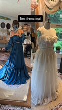 Load image into Gallery viewer, Ready to ship two dress deal teal satin nothing quite two piece Hey Babe two piece floral lace with ruffle antique white