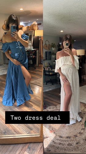 (Two dress deal) show off those shoulders light ivory  with Ready to ship soft denim Rapture dress - sale