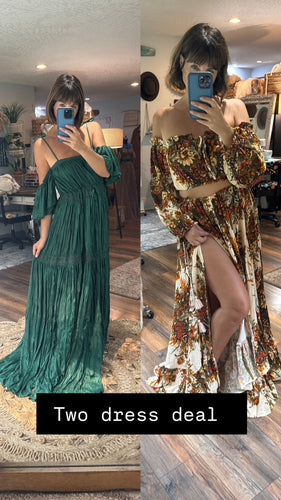 (Two dress deal ) Sale-Ready to ship vintage lovers two piece and Athena dress forest green soft wrinkle fabric