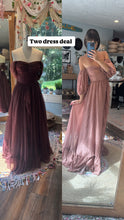 Load image into Gallery viewer, Two dress deal hand dye brown tulle fully lined love bird with Love bird dress in crinkle rose brown slight sheer