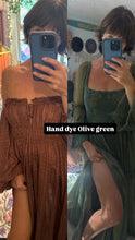 Load image into Gallery viewer, Two dress deal euphoria hand dye olive green and Ready to ship  dark brown Always and Forever dress crinkle